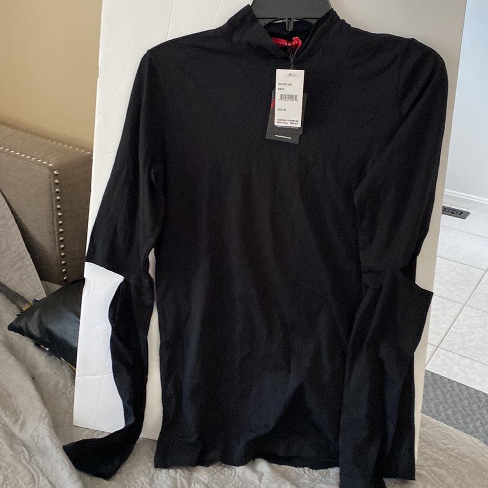PHILANTHROPY Black Long Sleeve Tee with White Sleeve Accent NWOT